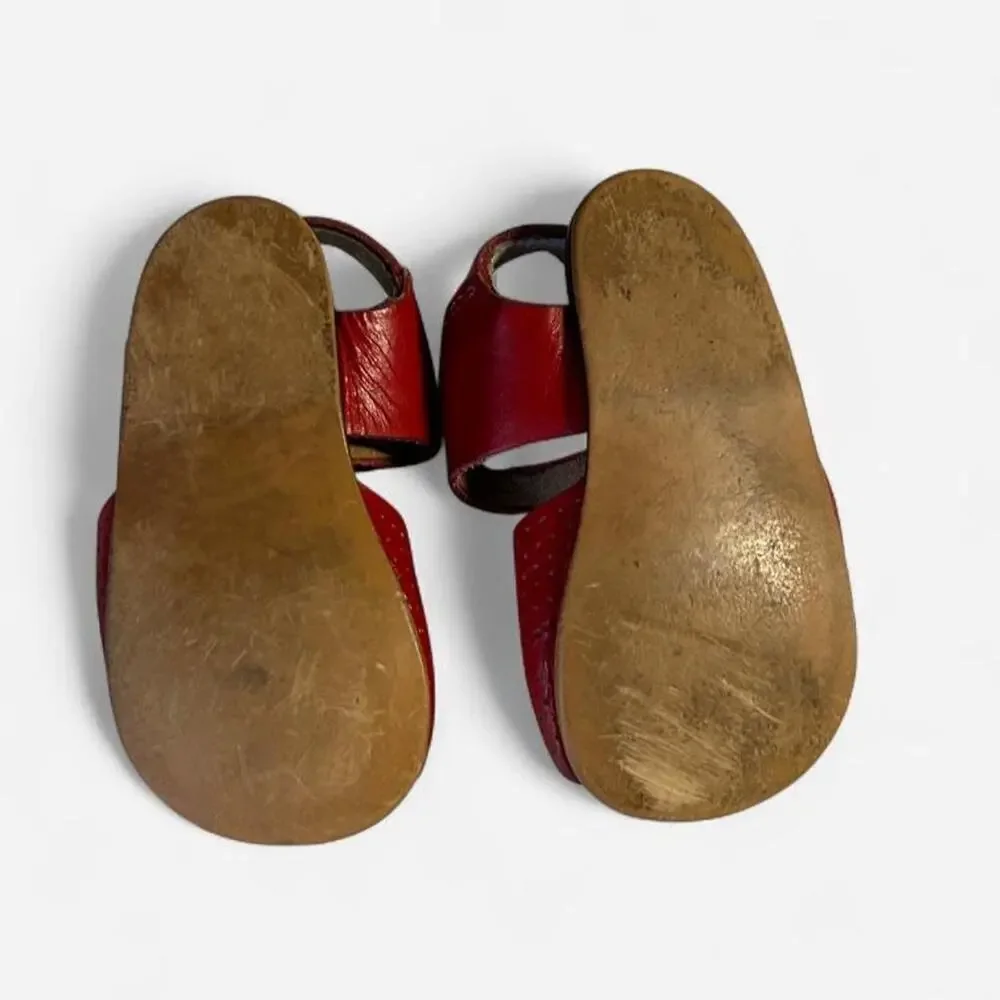 Vintage 0-6 months newborn baby cherry red leather baby sandals
